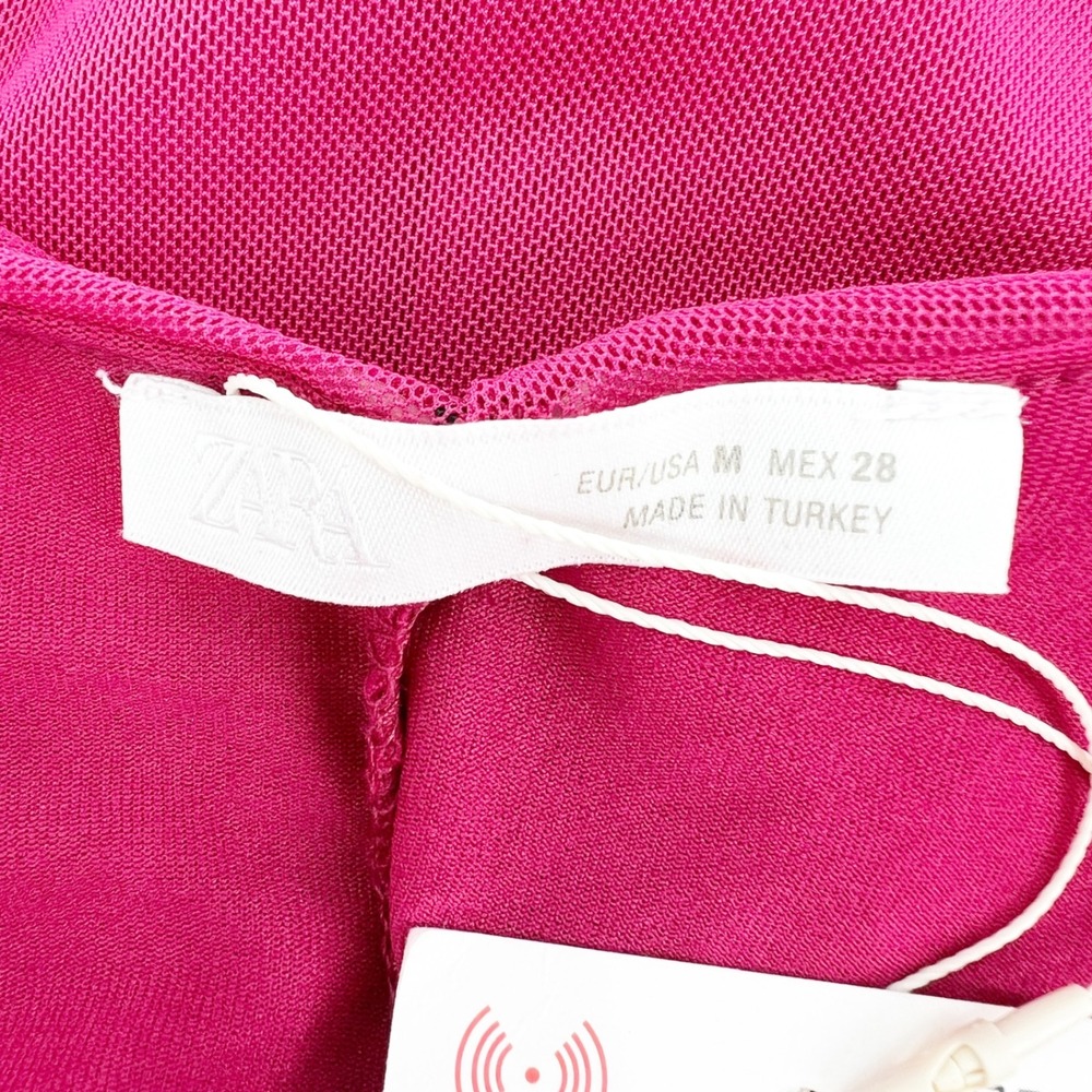 Zara Womens Fuchsia Ruched Mesh Cowl Neck Open Back Midi Dress 5039/369 Size M - Picture 6 of 9